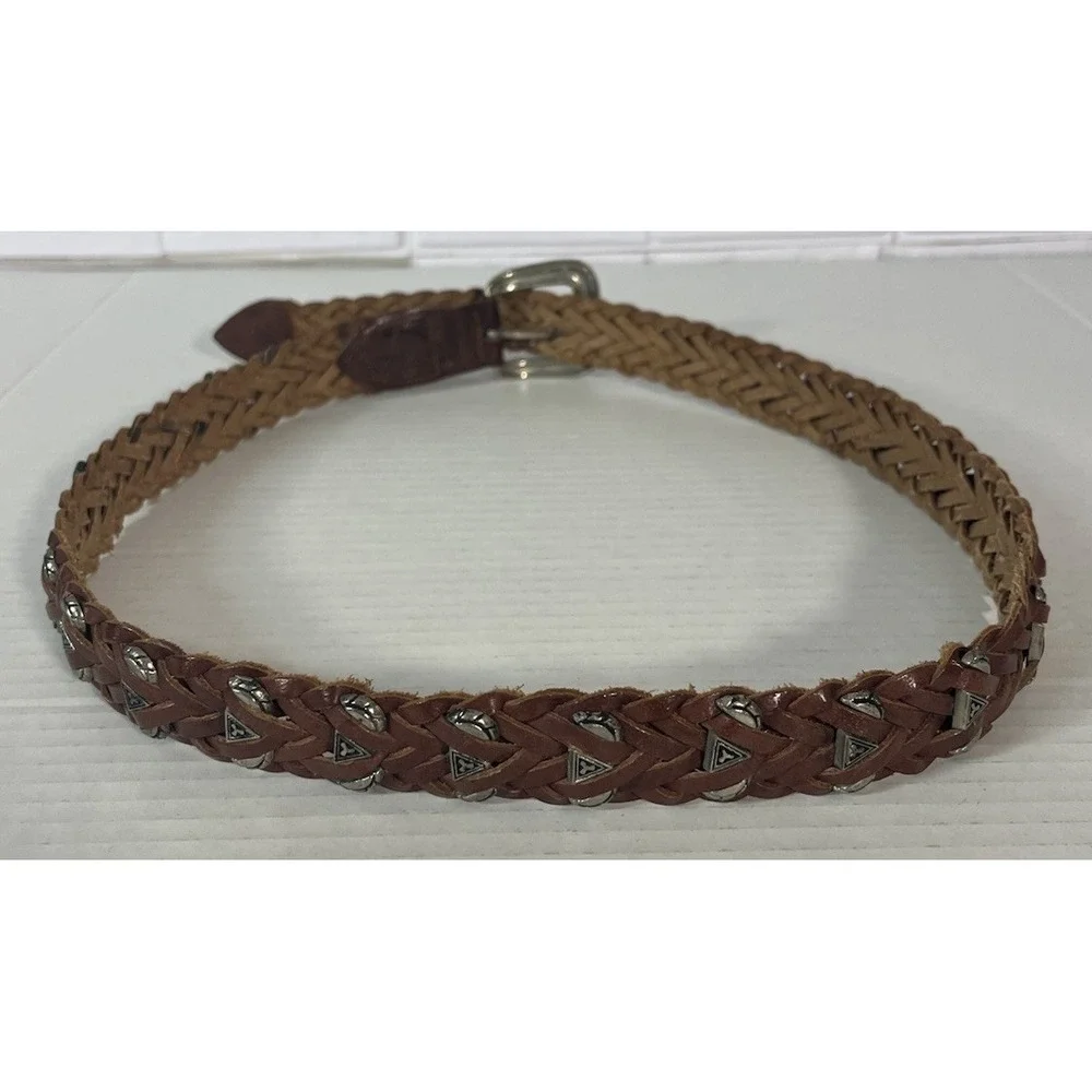 Unbranded Braided Leather Belt Women OS Brown Western Studded Woven‎